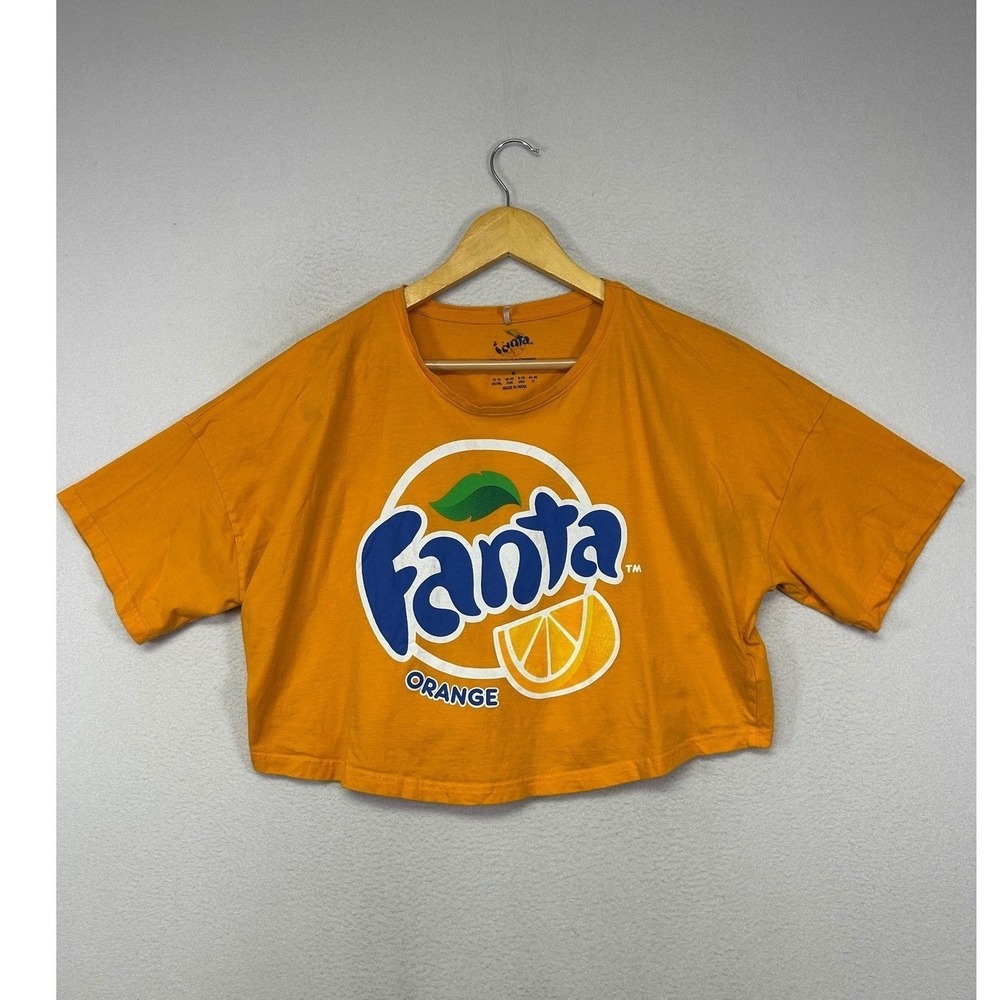 Retro Y2K Primark Womens Size M Orange Fanta Graphic Cropped Boxy T-Shirt